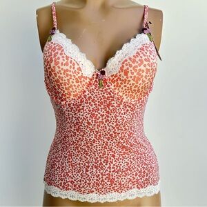 Red and White Lace Trim Camisole